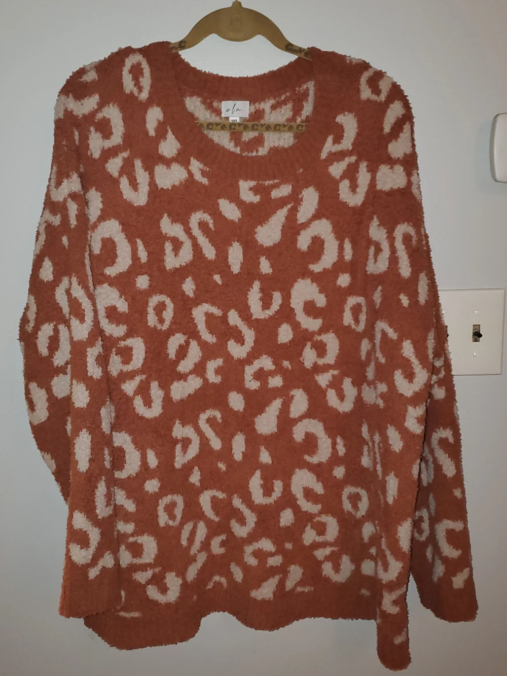 Women's Crewneck Leopard Sweater in Rust and Cream